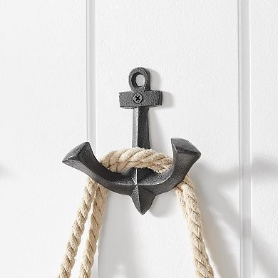 4 Piece Black Cast Iron Anchor Two-prong Decorative Wall Sculpture Figure Utility Double Hook Set