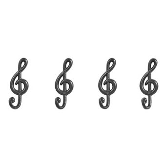 4 pc Black Cast Iron Musical Note Treble Clef Decorative Wall Sculpture Figure Utility Hook Set