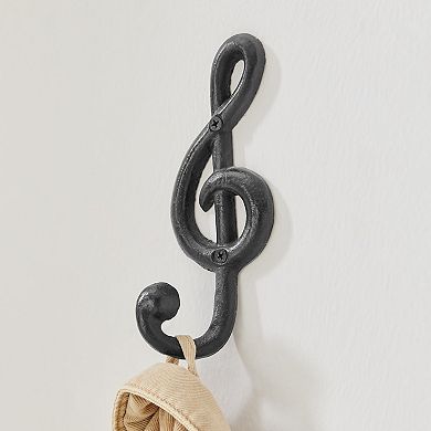4 Piece Black Cast Iron Musical Note Treble Clef Decorative Wall Sculpture Figure Utility Hook Set