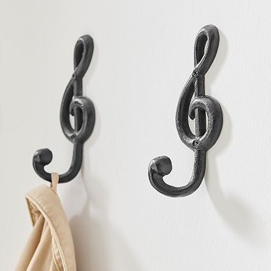 4 Piece Black Cast Iron Musical Note Treble Clef Decorative Wall Sculpture Figure Utility Hook Set
