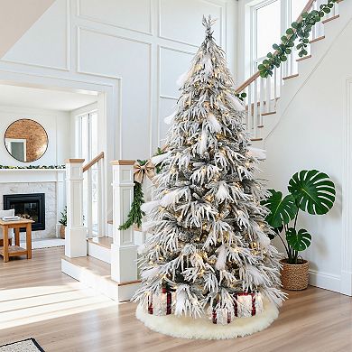 LuxenHome 7.5ft Pre-lit Flocked Slender Artificial Christmas Tree