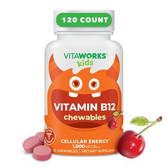 VitaWorks® Kids Vitamin B12 1,000 mcg Chewables - Energy, Mood and Metabolism - 120 Count
