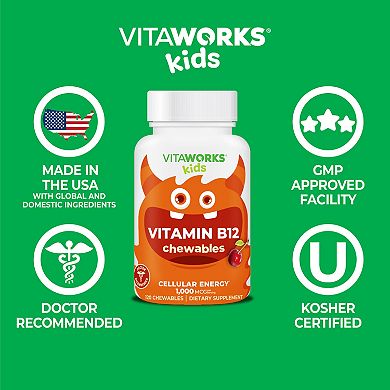 VitaWorks® Kids Vitamin B12 1,000 mcg Chewables - Energy, Mood and Metabolism - 120 Count