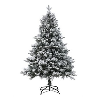 LuxenHome 5Ft Pre-Lit Artificial Flocked Full Fir Christmas Tree with Metal Stand