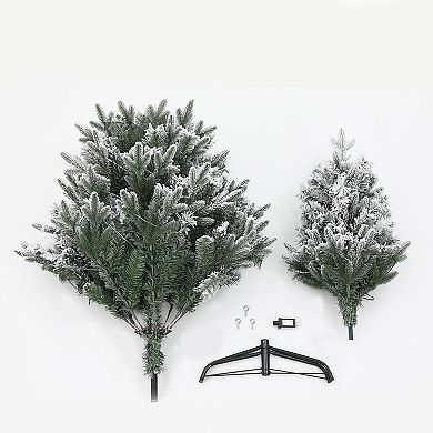 LuxenHome 5Ft Pre-Lit Artificial Flocked Full Fir Christmas Tree with Metal Stand
