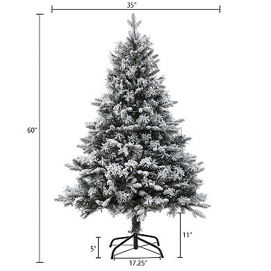 LuxenHome 5Ft Pre-Lit Artificial Flocked Full Fir Christmas Tree with Metal Stand