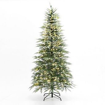 LuxenHome 7.5ft Pre-Lit Cypress Artificial Christmas Tree with Metal Stand, Holiday Decor