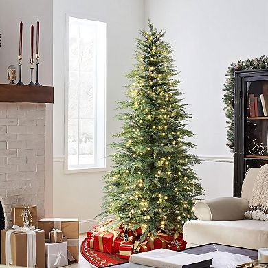 LuxenHome 7.5ft Pre-Lit Cypress Artificial Christmas Tree with Metal Stand, Holiday Decor
