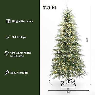 LuxenHome 7.5ft Pre-Lit Cypress Artificial Christmas Tree with Metal Stand, Holiday Decor