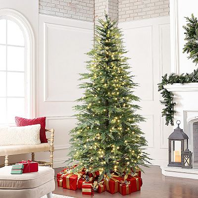 LuxenHome 7.5ft Pre-Lit Cypress Artificial Christmas Tree with