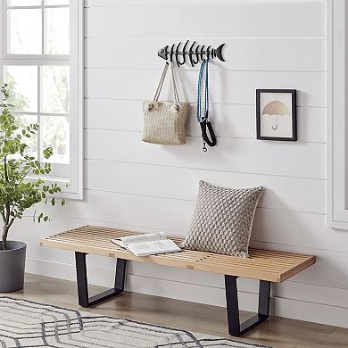 Black Cast Iron Fishbone Decorative Wall Sculpture Utility Hook Unit With 4 Hooks