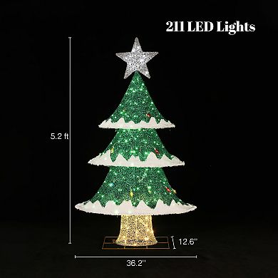 LuxenHome Lighted Green Christmas Tree Indoor and Outdoor Holiday Decoration