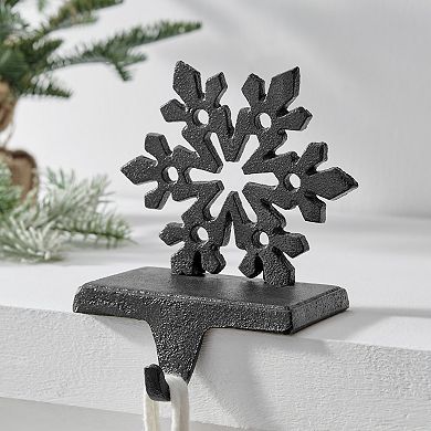Black Cast Iron Holiday Christmas Mantel Stocking Hook Set Of 3 - Snowflake, Reindeer, Tree