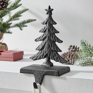 Black Cast Iron Holiday Christmas Mantel Stocking Hook Set Of 3 - Snowflake, Reindeer, Tree