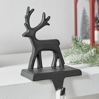 Black Cast Iron Holiday Christmas Mantel Stocking Hook Set Of 3 - Snowflake, Reindeer, Tree