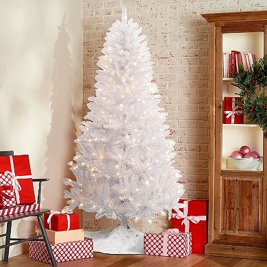 LuxenHome 6.5Ft Pre-Lit Artificial White Christmas Tree Holiday Decoration with Metal Stand