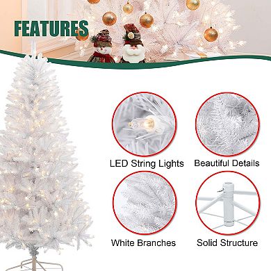 LuxenHome 6.5Ft Pre-Lit Artificial White Christmas Tree Holiday Decoration with Metal Stand