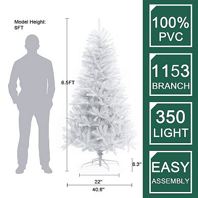 LuxenHome 6.5Ft Pre-Lit Artificial White Christmas Tree Holiday Decoration with Metal Stand