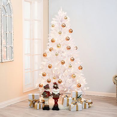 LuxenHome 6.5Ft Pre-Lit Artificial White Christmas Tree Holiday Decoration with Metal Stand