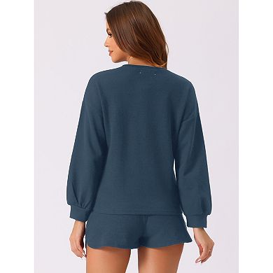 Women's Long Sleeve Shorts Sweatsuit Set 2 Piece Outfits Waffle Lounge Set