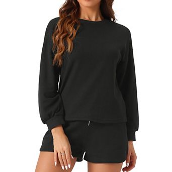 Women's Long Sleeve Shorts Sweatsuit Set 2 pc Outfits Waffle Lounge Set
