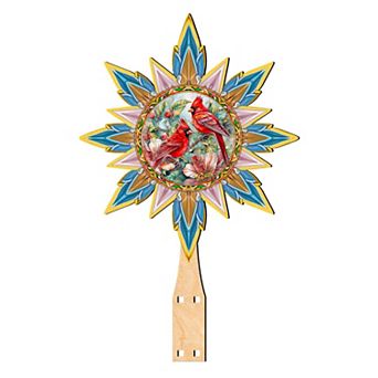 Christmas Cardinals Star Tree Topper Wooden Decor by G. Debrekht