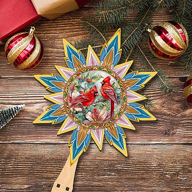 Christmas Cardinals Star Tree Topper Wooden Decor by G. Debrekht