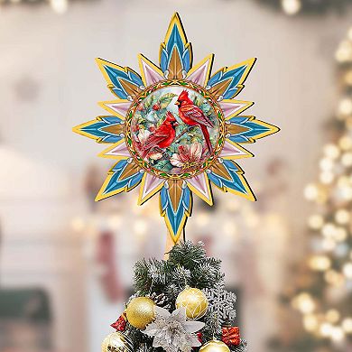 Christmas Cardinals Star Tree Topper Wooden Decor by G. Debrekht