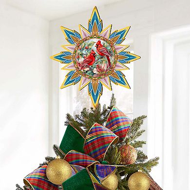 Christmas Cardinals Star Tree Topper Wooden Decor by G. Debrekht