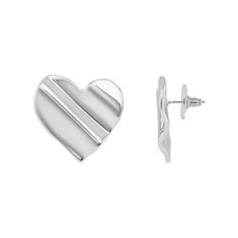 Emberly Polished Wavy Heart Stud Earrings