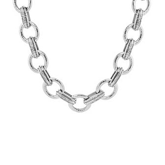 Emberly Silver Tone Hammered Round Link Chain Necklace