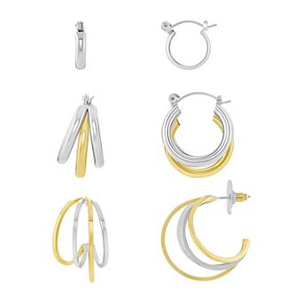 Emberly Two Tone Hoop Earring Trio Set