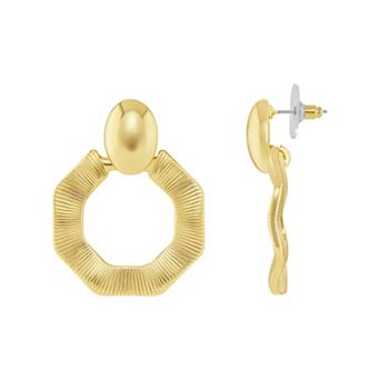 Emberly Gold Tone Textured Open Circle Drop Earrings