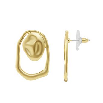 Emberly Gold Tone Hammered Oval Open Stud Earrings