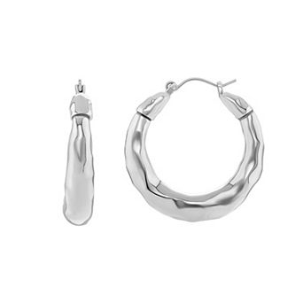 Emberly Silver Tone Hammered Graduated Hoop Earrings