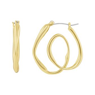 Emberly Gold Tone Polished Twist Wire Hoop Earrings