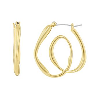 Emberly Gold Tone Polished Twist Wire Hoop Earrings