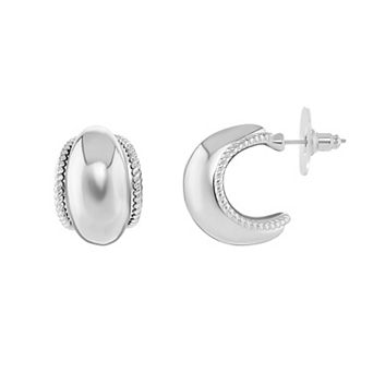 Emberly Silver Tone Polished Twisted C-Hoop Earrings