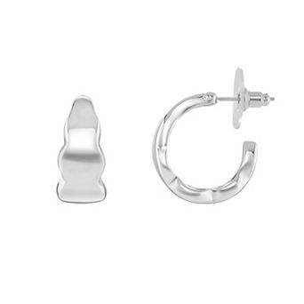 Emberly Silver Tone Polished C-Hoop Earrings