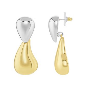 Emberly Two Tone Polished Double Teardrop Drop Earrings
