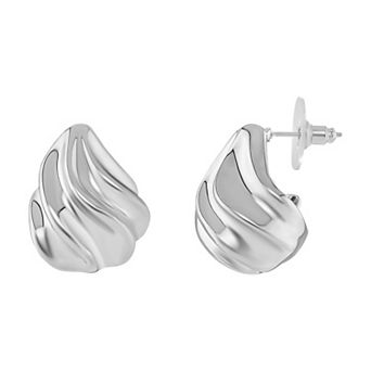 Emberly Silver Tone Polished Swirl Stud Earrings