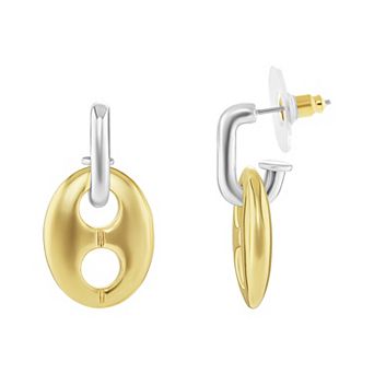 Emberly Two Tone Polished Mariner Link Drop Earrings