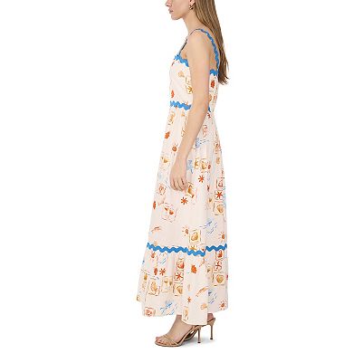 Women's MSK Tiered Linen Dress with Ric Rac Trim