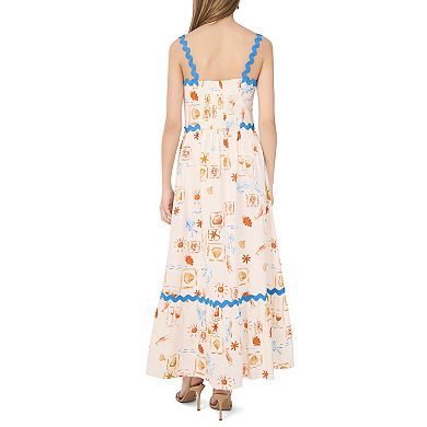 Women's MSK Tiered Linen Dress with Ric Rac Trim
