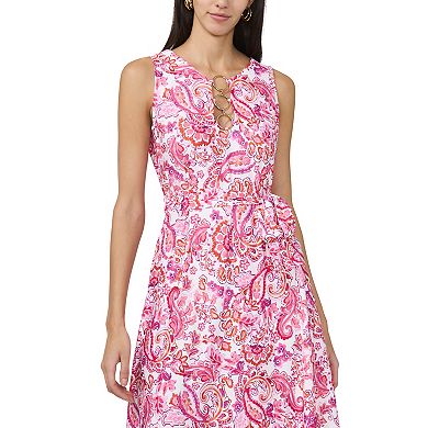 Women's MSK Sleeveless Midi Dress with O Zip Trim