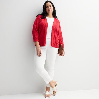 Plus Size Croft & Barrow® Pointelle Basket Open Front Cardigan