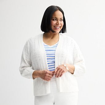 Plus Size Croft & Barrow® Pointelle Basket Open Front Cardigan