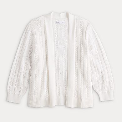 Women's Croft & Barrow® Pointelle Basket Open Front Cardigan