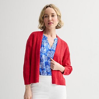 Women's Croft & Barrow® Pointelle Basket Open Front Cardigan