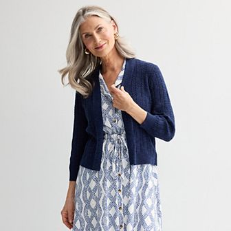 Women's Croft & Barrow® Pointelle Basket Open Front Cardigan